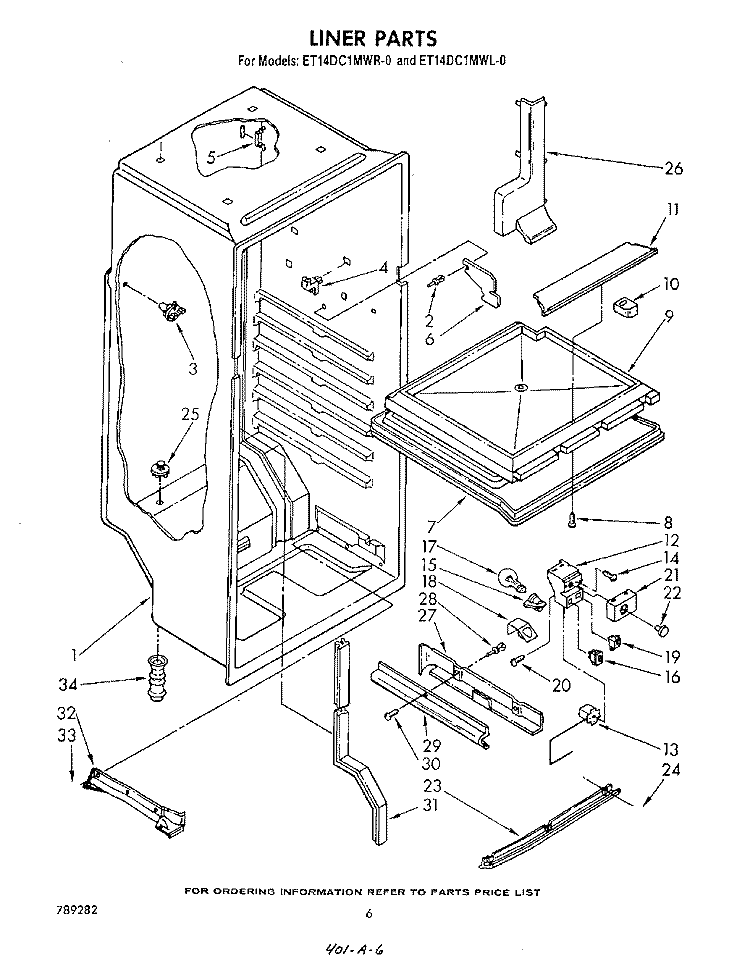LINER , LIT/OPTIONAL Diagram and Parts List for ET14DC1MWR0  Whirlpool Refrigerator