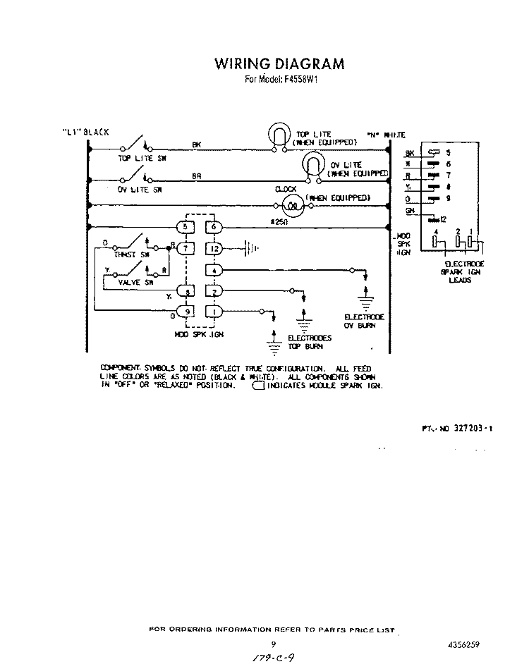 WIRING DIAGRAM Diagram and Parts List for F4558L1  Roper Range