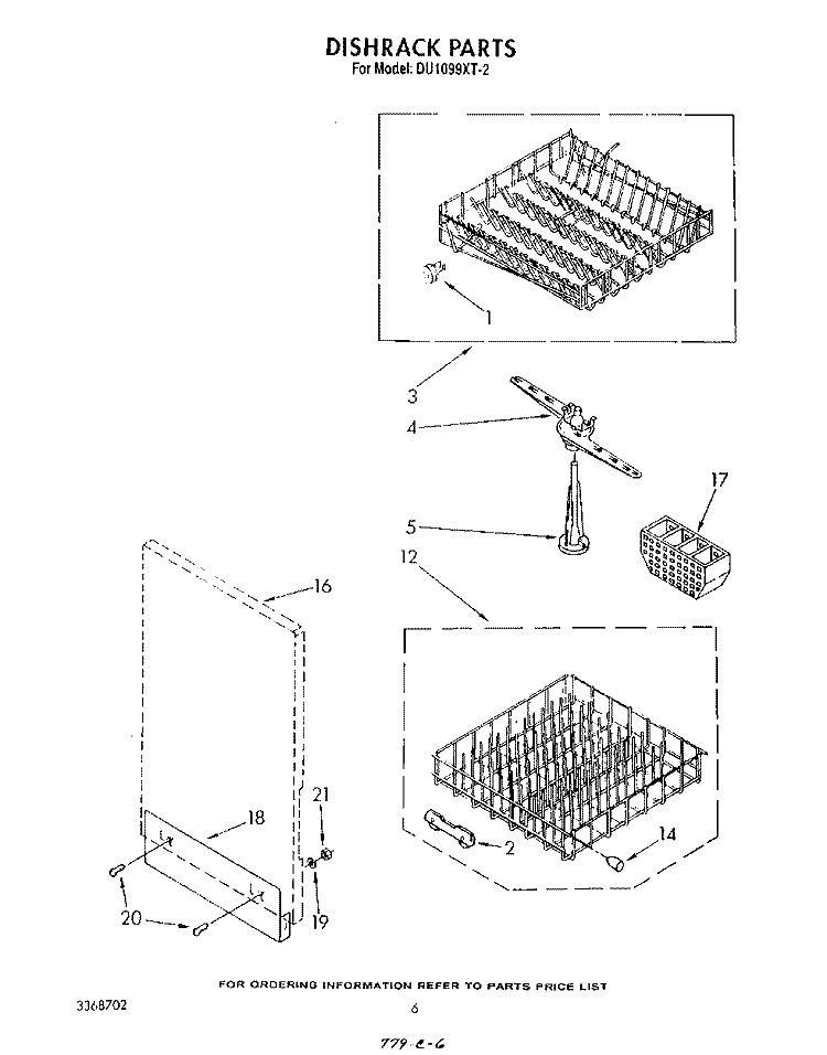 DISHRACK Diagram and Parts List for DU1099XT2  Whirlpool Dishwasher