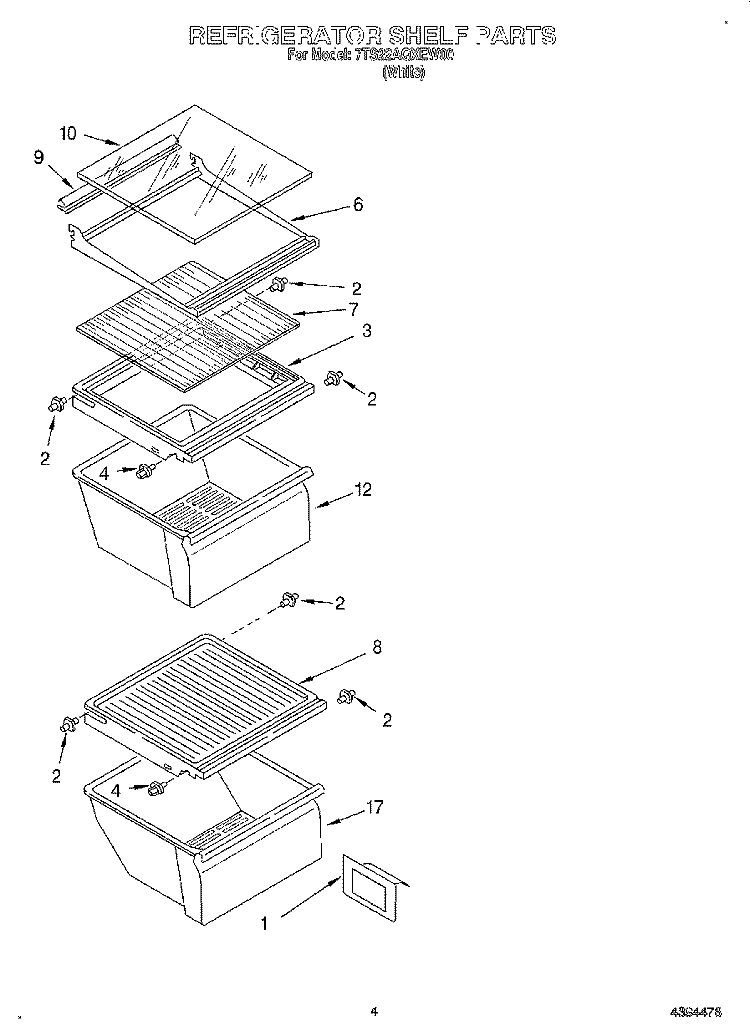 REFRIGERATOR SHELF Diagram and Parts List for 7TS22AQXEW00  Estate Refrigerator