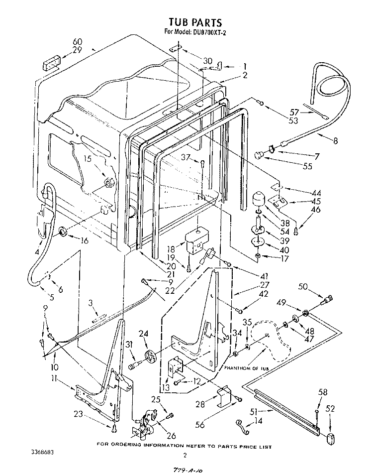 TUB , LITERATURE AND OPTIONAL Diagram and Parts List for DU8700XT2  Whirlpool Dishwasher