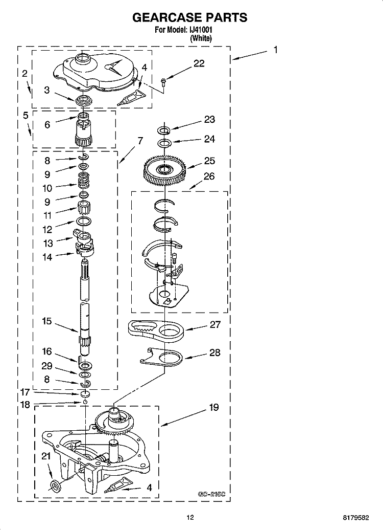 GEARCASE PARTS Diagram and Parts List for IJ41001  Inglis Washer