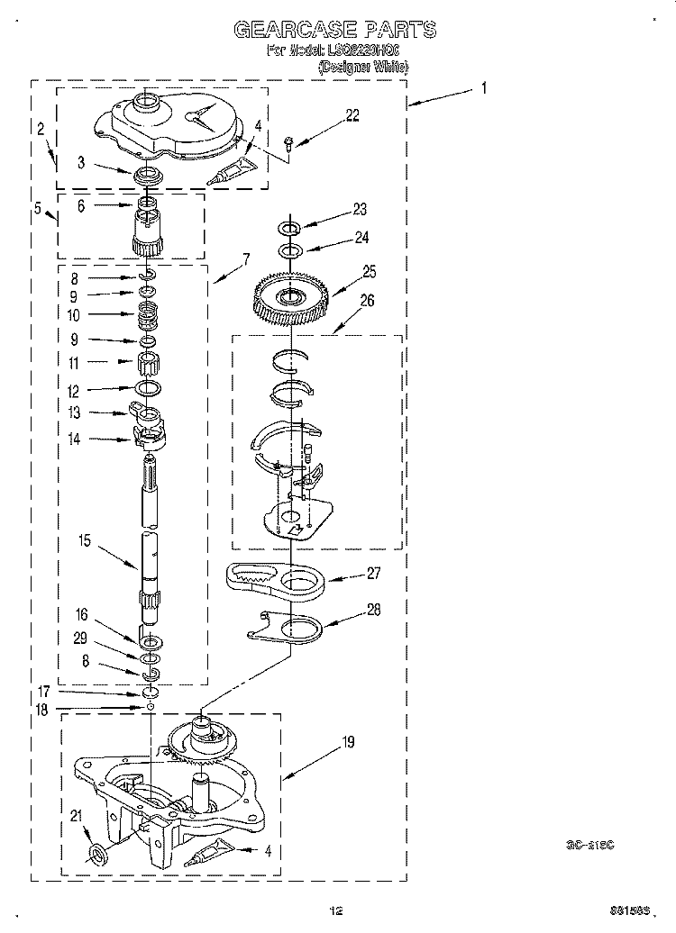 GEARCASE Diagram and Parts List for LSQ8220HQ0  Whirlpool Washer