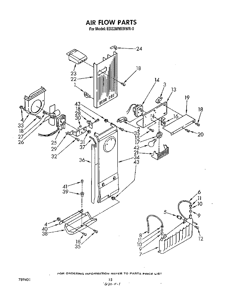 AIRFLOW Diagram and Parts List for ED22MMXRWR0  Whirlpool Refrigerator