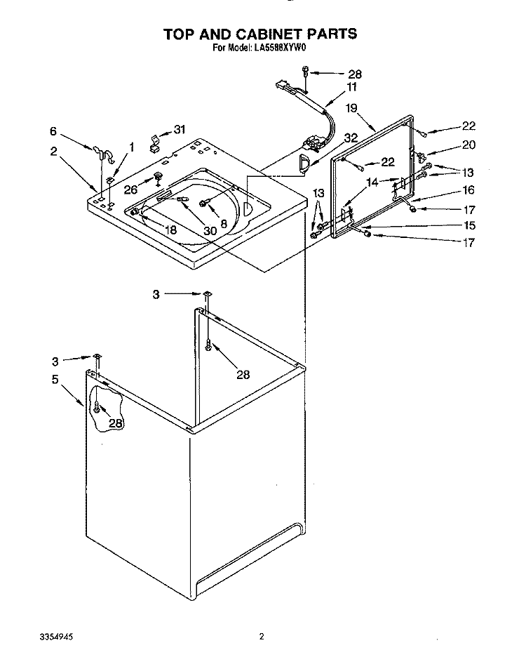 TOP AND CABINET, LIT/OPTIONAL Diagram and Parts List for LA5588XYG0  Whirlpool Washer