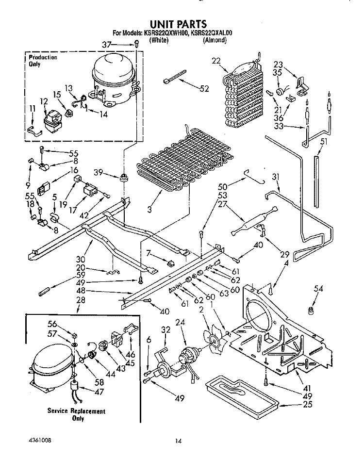UNIT Diagram and Parts List for KSRS22QXWH00  KitchenAid Refrigerator