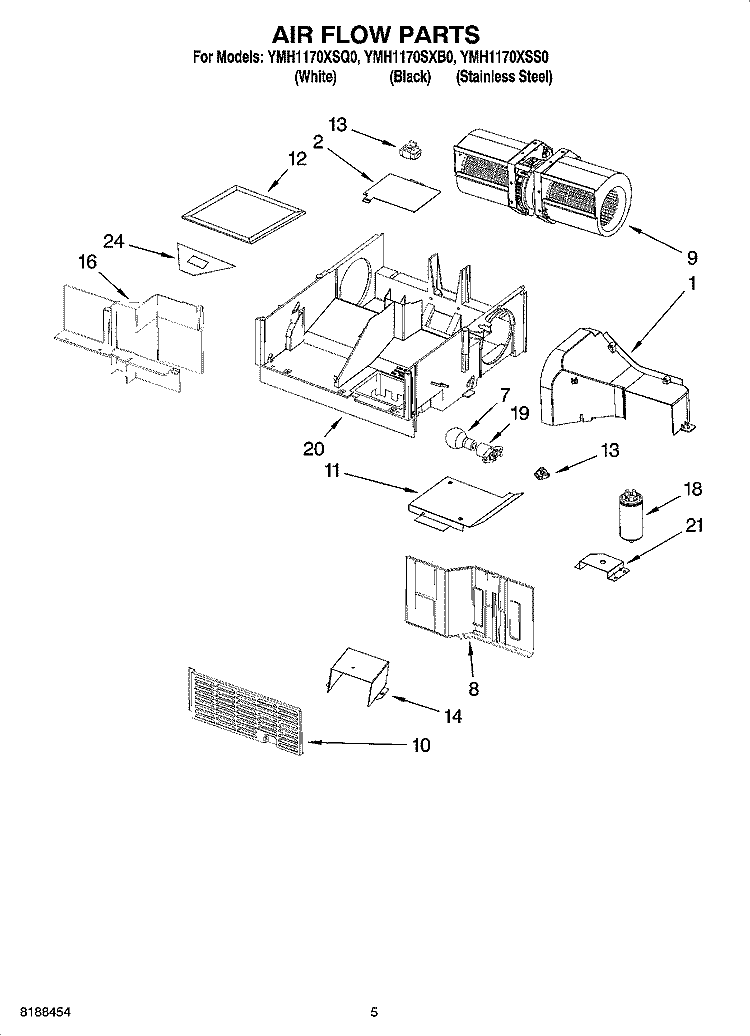 AIR FLOW PARTS Diagram and Parts List for YMH1170XSQ0  Whirlpool Microwave