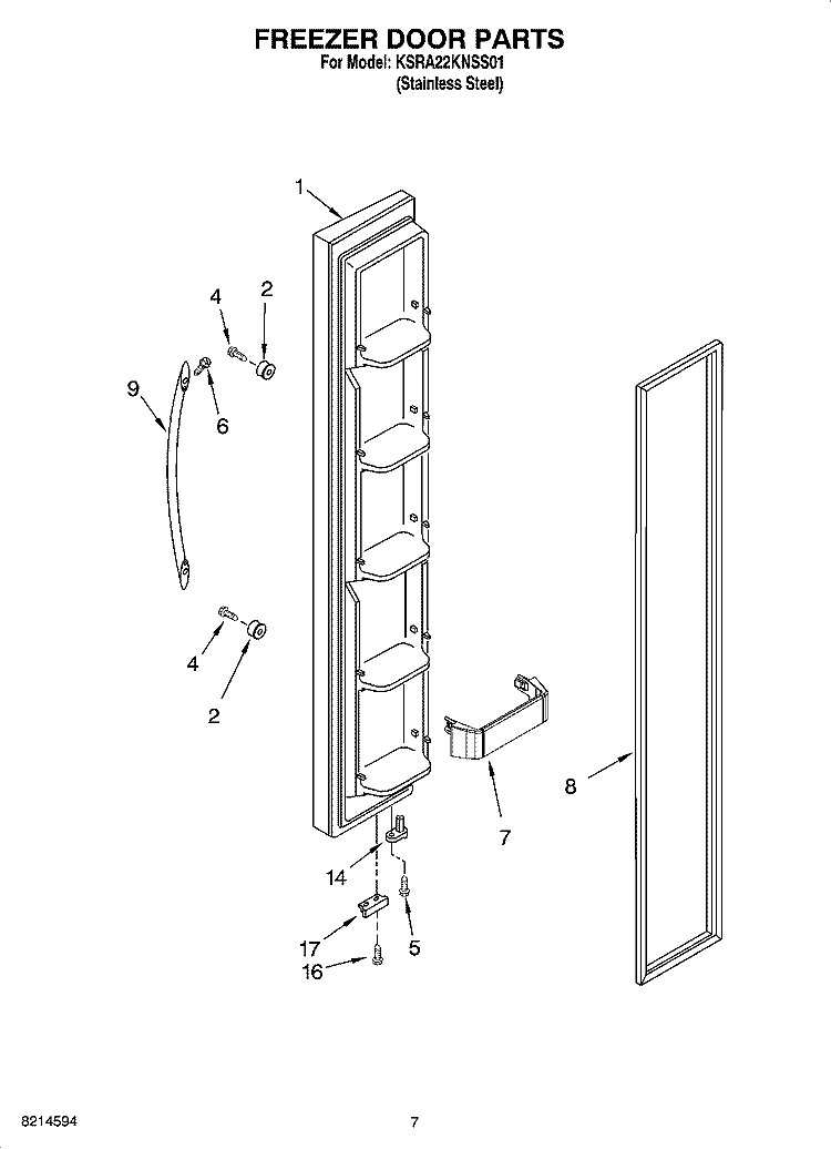 FREEZER DOOR PARTS Diagram and Parts List for KSRA22KNSS01  KitchenAid Refrigerator