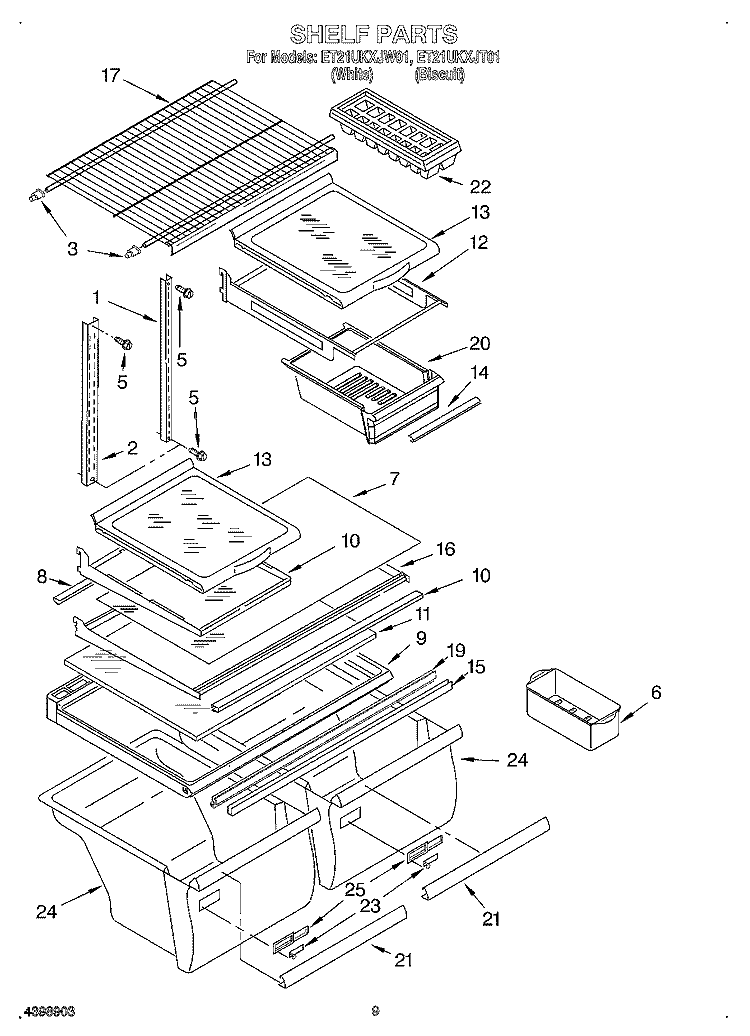 SHELF, OPTIONAL Diagram and Parts List for ET21UKXJT01  Whirlpool Refrigerator