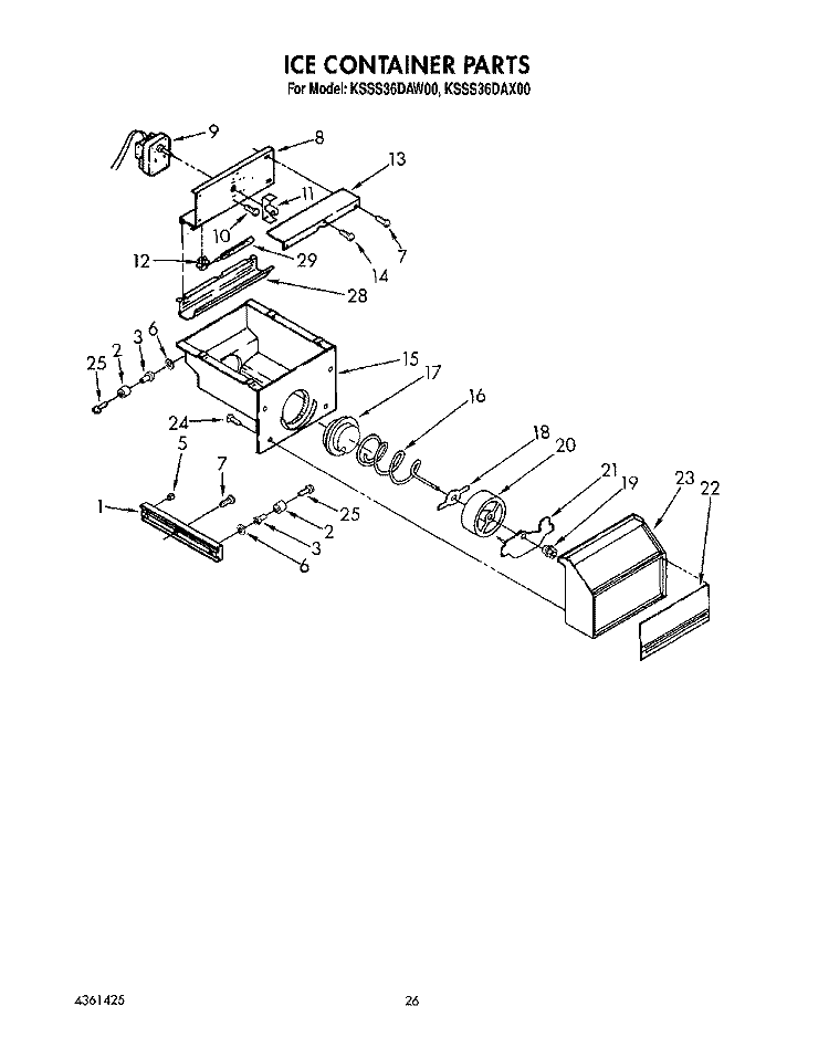 ICE CONTAINER Diagram and Parts List for KSSS36DAW00  KitchenAid Refrigerator