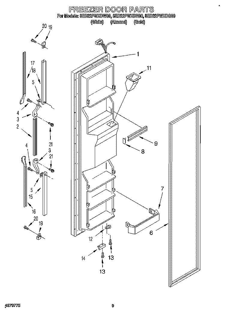 FREEZER DOOR Diagram and Parts List for 8ED22PWXDN00  Whirlpool Refrigerator