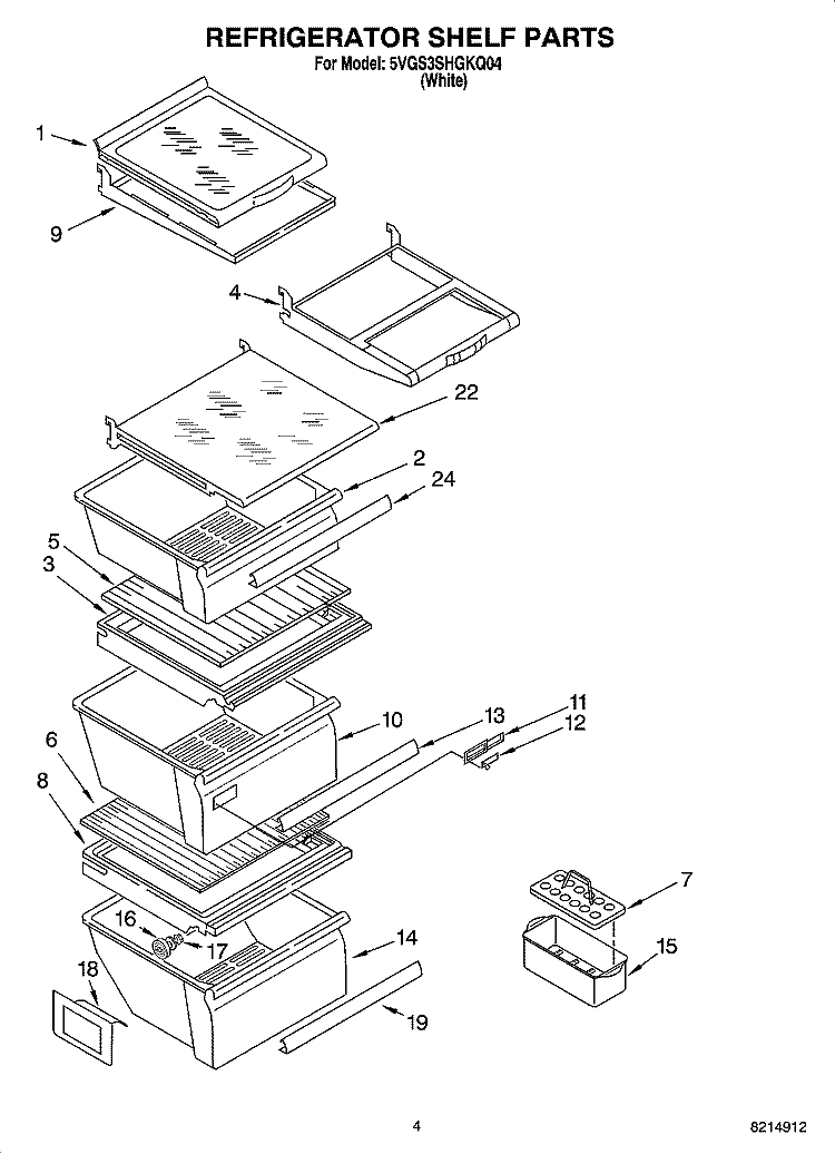 REFRIGERATOR SHELF PARTS Diagram and Parts List for 5VGS3SHGKQ04  Whirlpool Refrigerator
