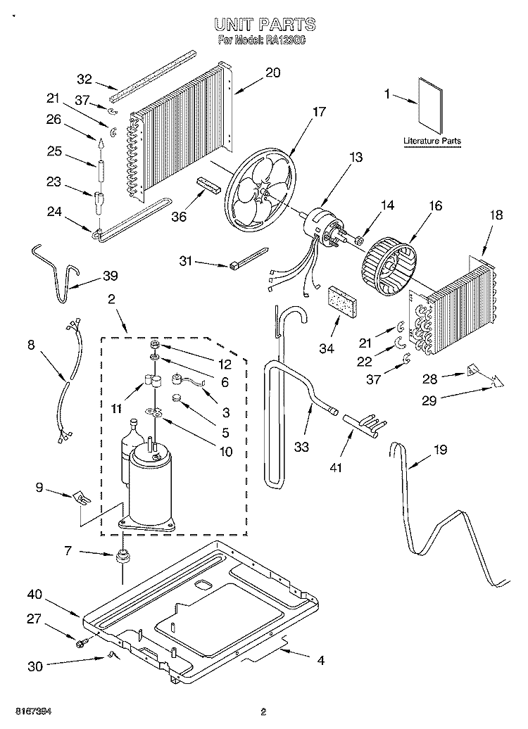 UNIT, LITERATURE Diagram and Parts List for RA123G0  Whirlpool Air Conditioner