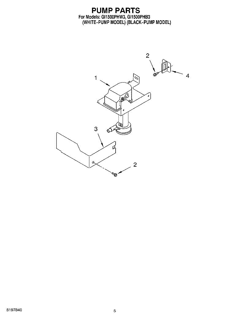 PUMP Diagram and Parts List for GI1500PHB3  Whirlpool Ice Maker