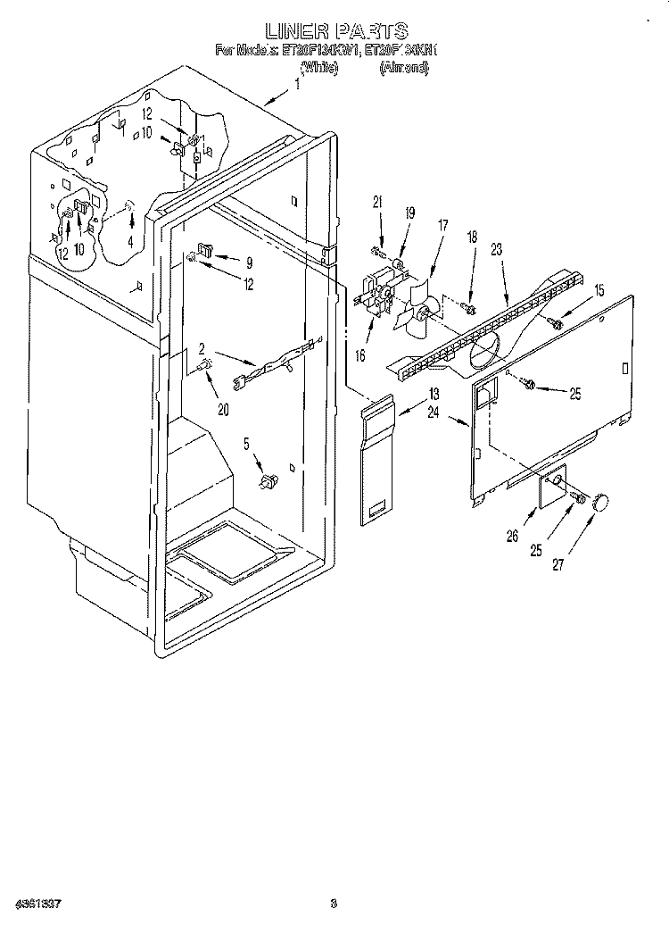 LINER Diagram and Parts List for ET20F134KN1  Whirlpool Refrigerator