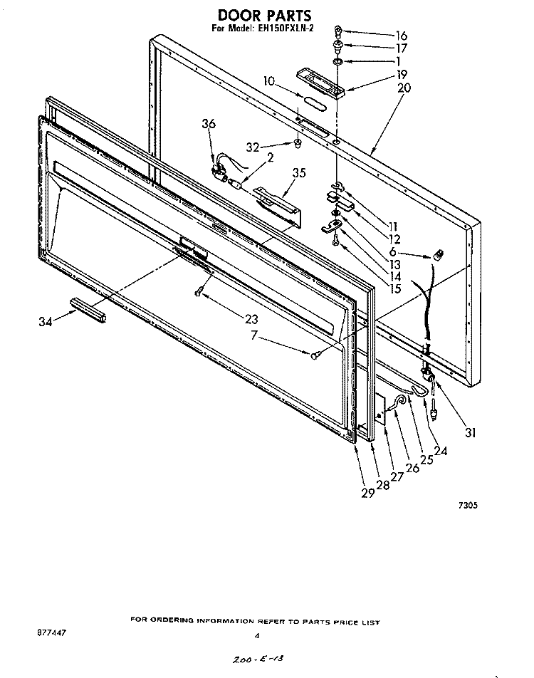 DOOR Diagram and Parts List for EH150FXLN2  Whirlpool Freezer