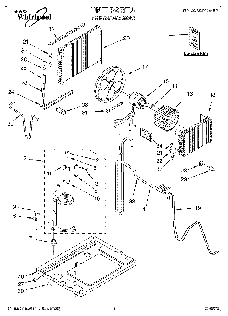 UNIT, LITERATURE Diagram and Parts List for ACM122XH0  Whirlpool Air Conditioner