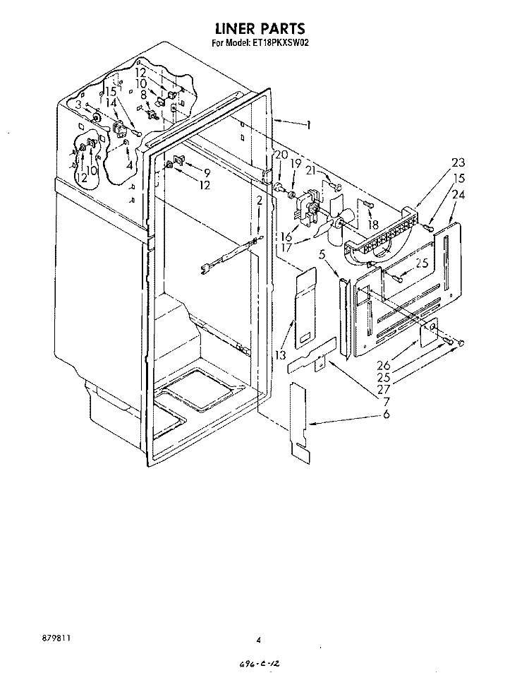 LINER Diagram and Parts List for ET18PKXSW02  Whirlpool Refrigerator