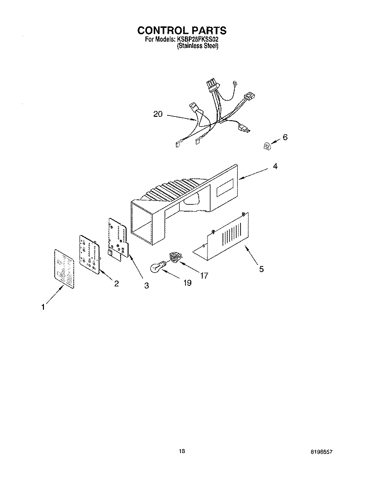 CONTROL PARTS Diagram and Parts List for KSBP25FKSS02  KitchenAid Refrigerator
