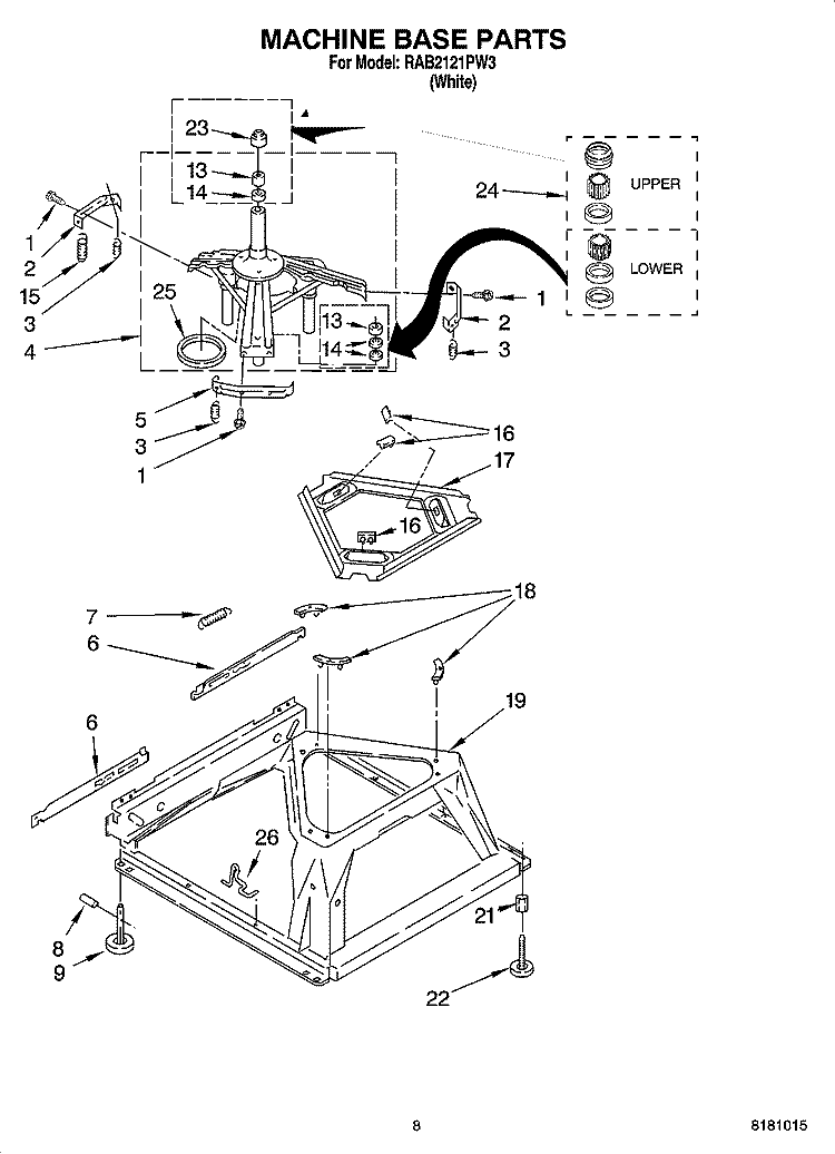 MACHINE BASE PARTS Diagram and Parts List for RAB2121PW3  Roper Washer