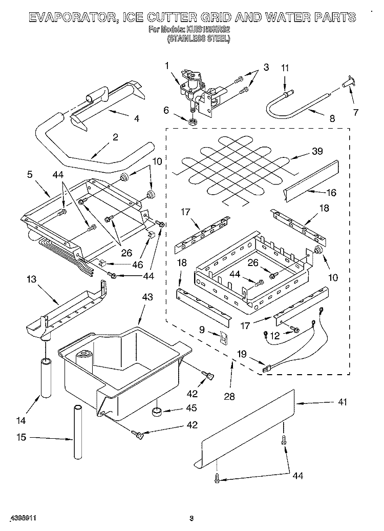 EVAPORATOR, ICE CUTTER GRID AND WATER Diagram and Parts List for KUIS155HRS2  KitchenAid Ice Maker