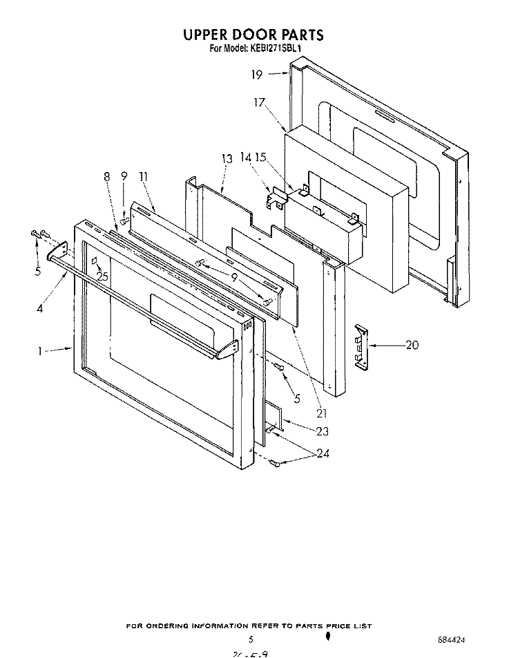 UPPER DOOR , LIT/OPTIONAL Diagram and Parts List for KEBI271SBL1  KitchenAid Wall Oven