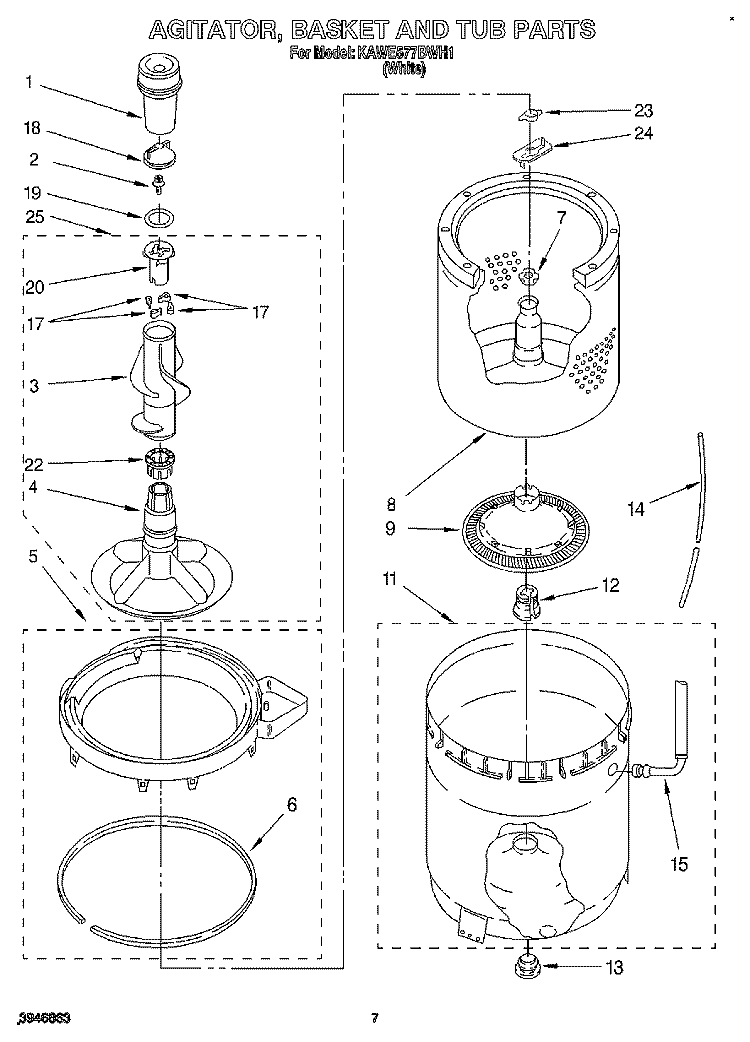 AGITATOR, BASKET AND TUB Diagram and Parts List for KAWE577BWH1  KitchenAid Washer