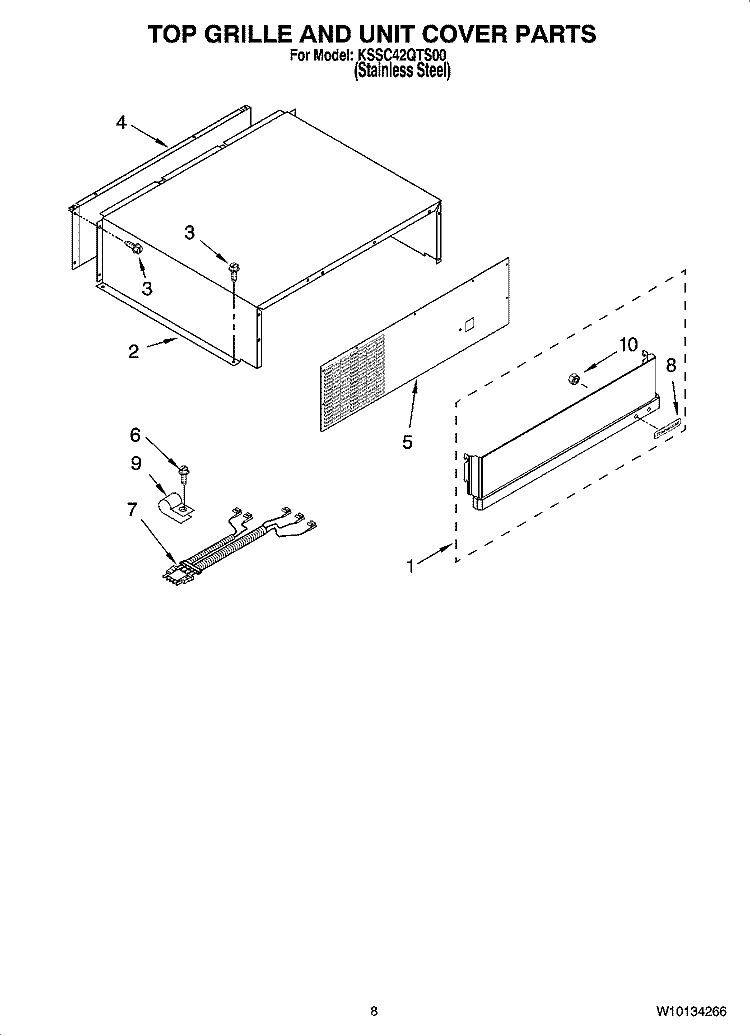 TOP GRILLE AND UNIT COVER PARTS Diagram and Parts List for KSSC42QTS00  KitchenAid Refrigerator