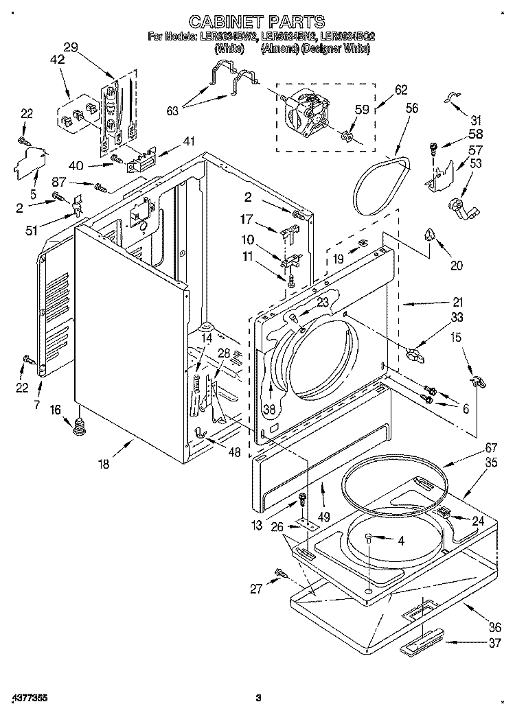 SECTION Diagram and Parts List for LER6634BW2  Whirlpool Dryer