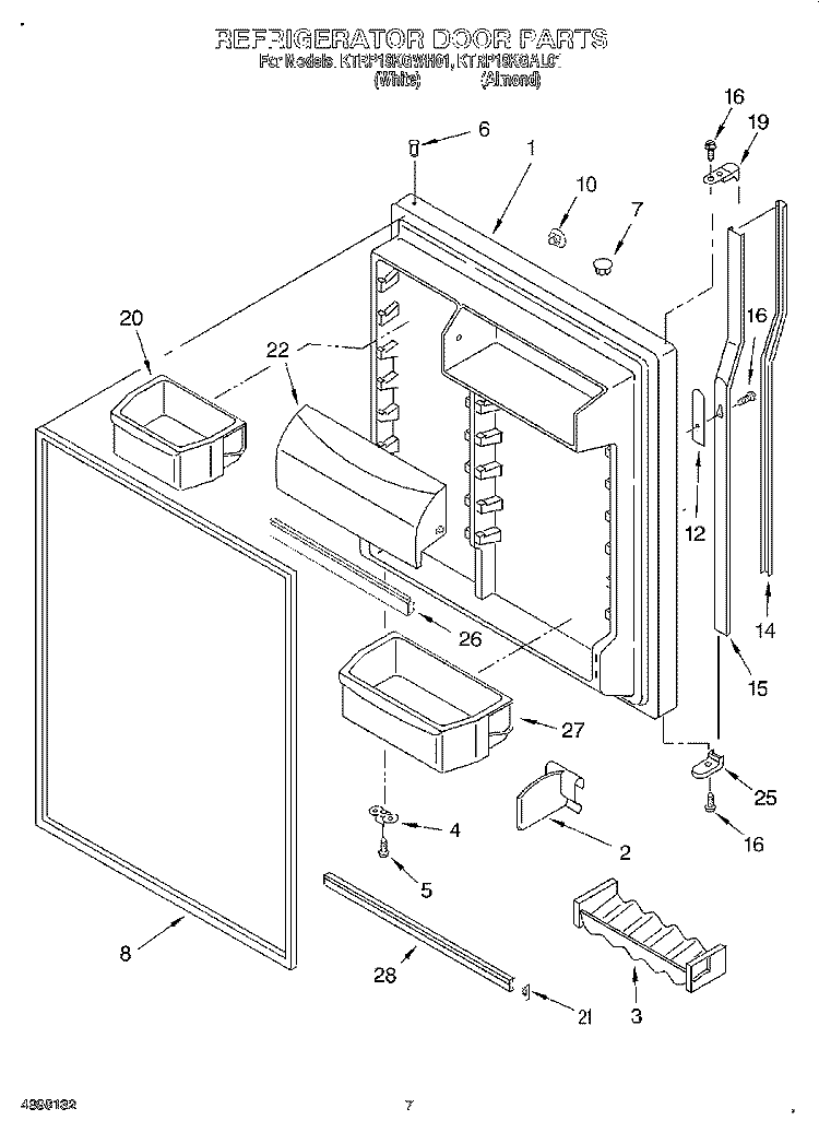 REFRIGERATOR DOOR Diagram and Parts List for KTRP19KGWH01  KitchenAid Refrigerator