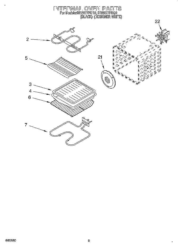 INTERNAL OVEN Diagram and Parts List for RBS277PDB2  Whirlpool Wall Oven