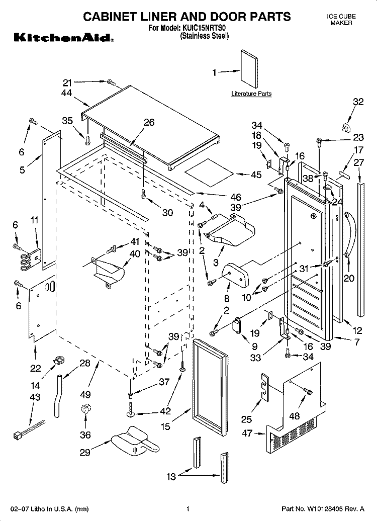 CABINET LINER AND DOOR PARTS Diagram and Parts List for KUIC15NRTS0  KitchenAid Ice Maker