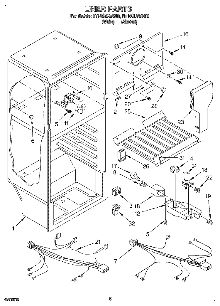 LINER, LIT/OPTIONAL Diagram and Parts List for RT14GDXDN00  Roper Refrigerator
