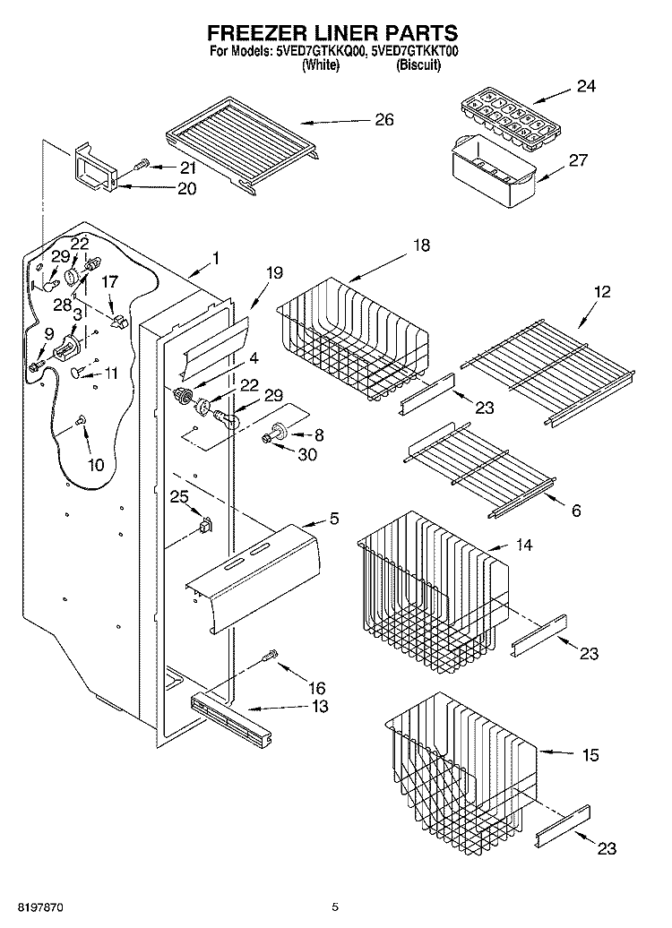 FREEZER LINER Diagram and Parts List for 5VED7GTKKT00  Whirlpool Refrigerator