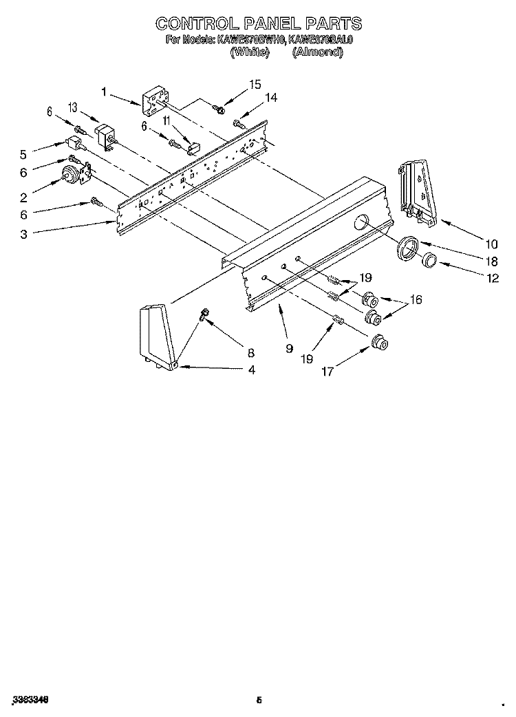 CONTROL PANEL Diagram and Parts List for KAWE670BWH0  KitchenAid Washer