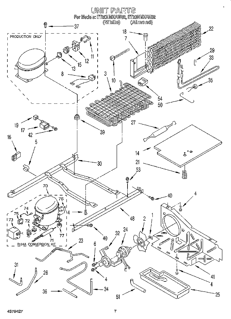UNIT Diagram and Parts List for ET20NMXAW02  Whirlpool Refrigerator