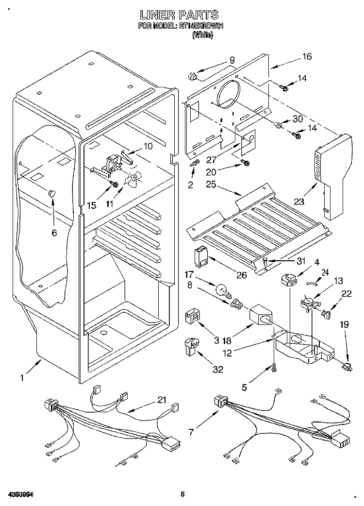 LINER, LIT/OPTIONAL Diagram and Parts List for RT14EKRDW01  Roper Refrigerator