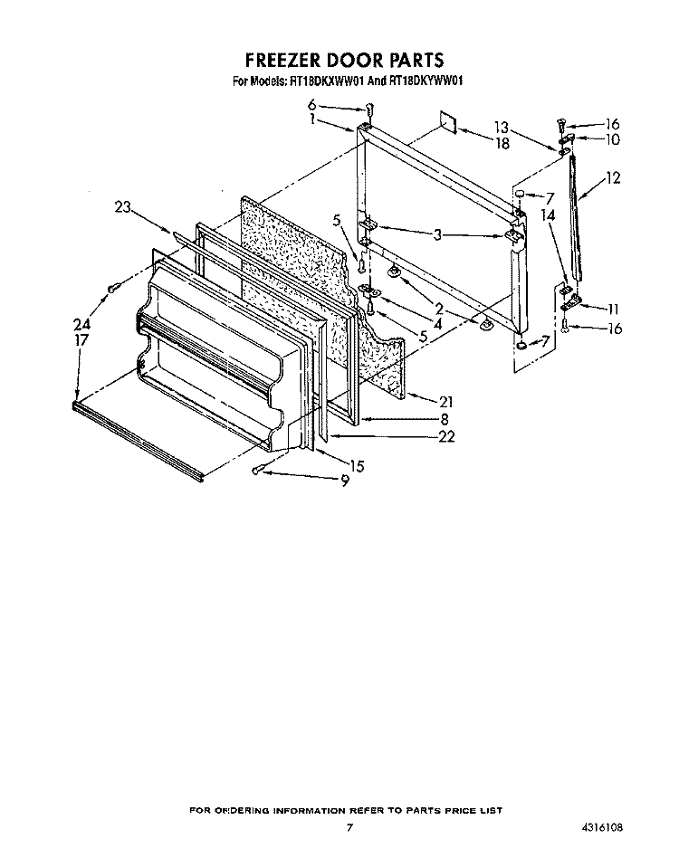 FREEZER DOOR Diagram and Parts List for RT18DKYWW01  Roper Refrigerator