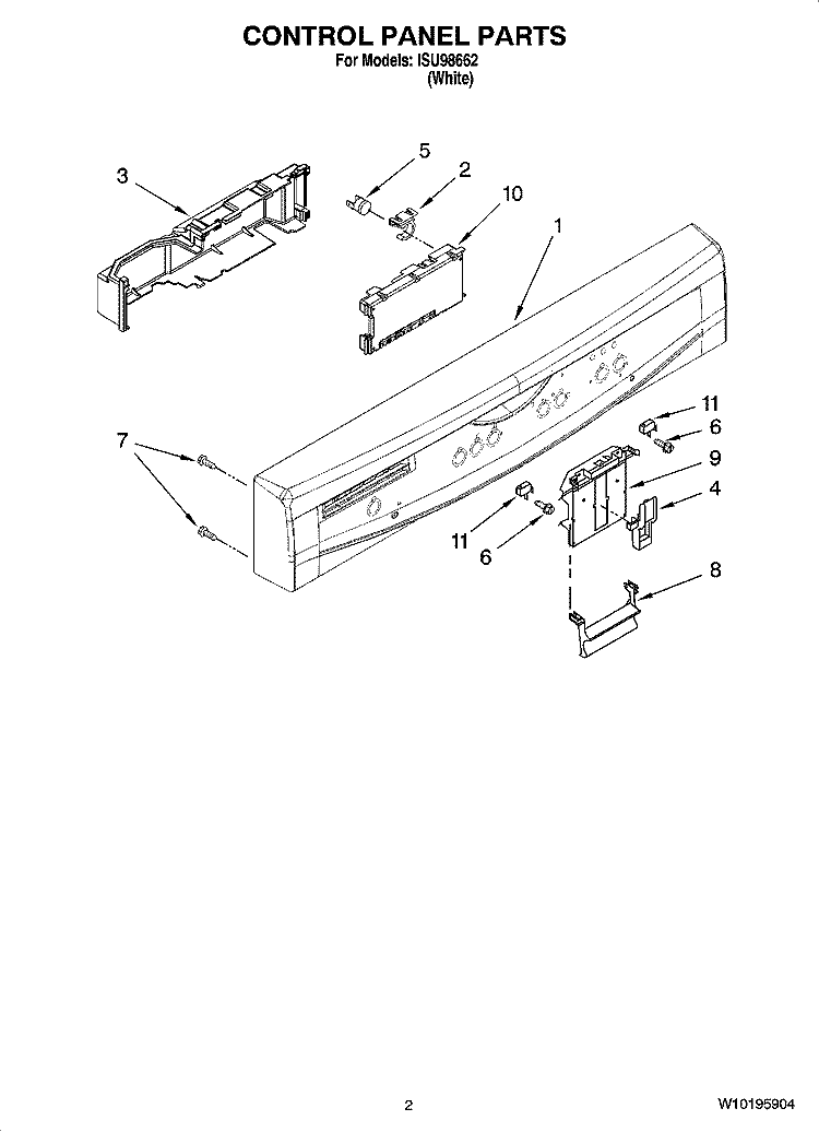 CONTROL PANEL PARTS Diagram and Parts List for ISU98662  Inglis Dishwasher