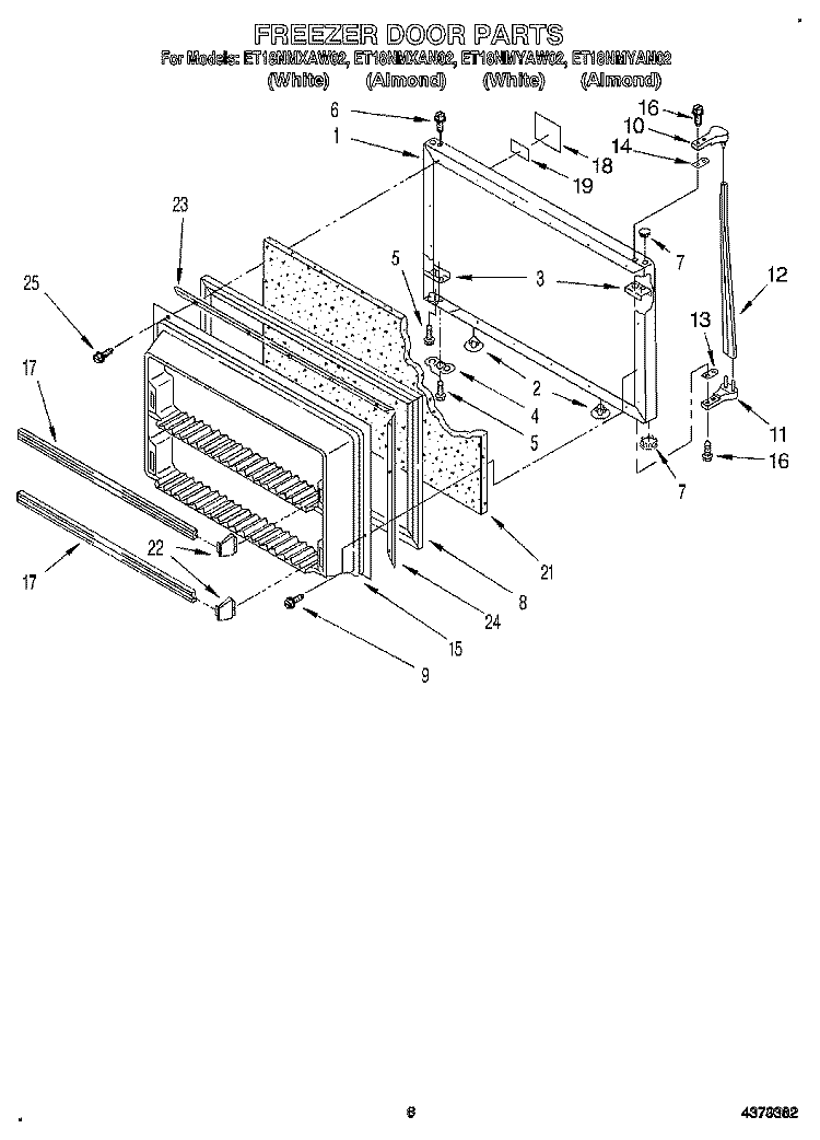 FREEZER DOOR Diagram and Parts List for ET18NMXAN02  Whirlpool Refrigerator