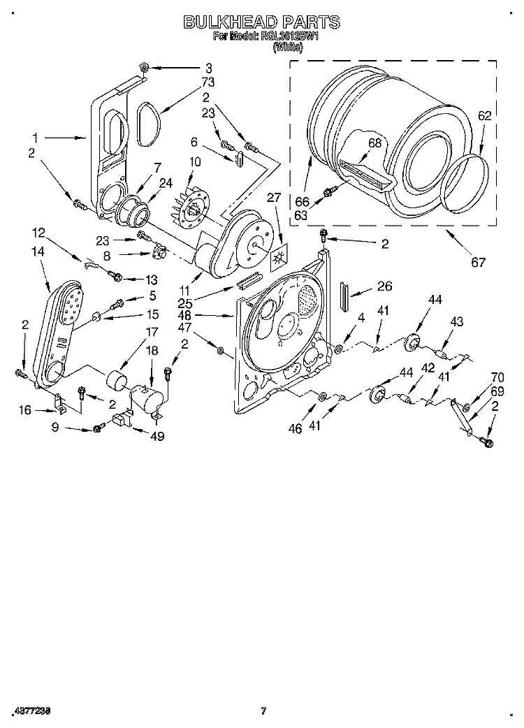 BULKHEAD Diagram and Parts List for RGL3612BW1  Roper Dryer