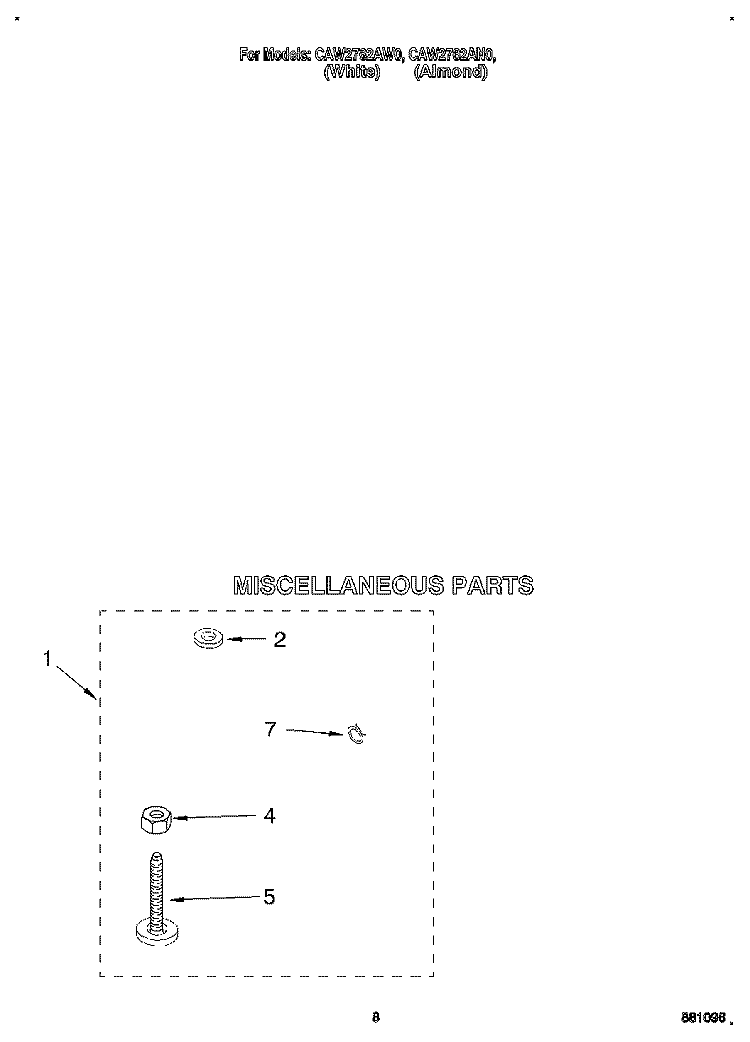 MISCELLANEOUS Diagram and Parts List for CAW2762AW0  Whirlpool Washer