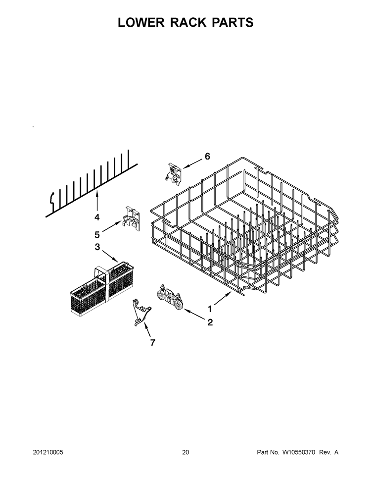 LOWER RACK PARTS Diagram and Parts List for KUDS35FBWH1  KitchenAid Dishwasher