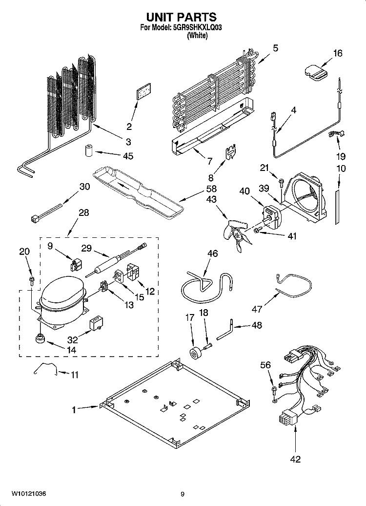 UNIT PARTS Diagram and Parts List for 5GR9SHKXLQ03  Whirlpool Refrigerator