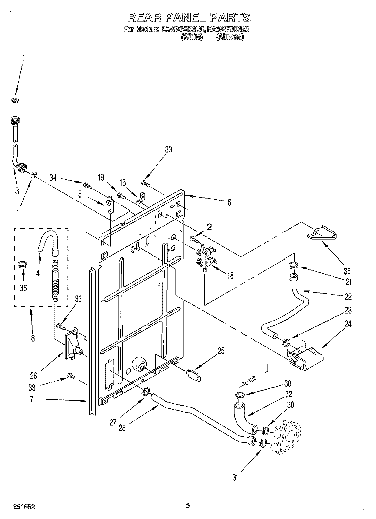 REAR PANEL Diagram and Parts List for KAWS750GQ0  KitchenAid Washer