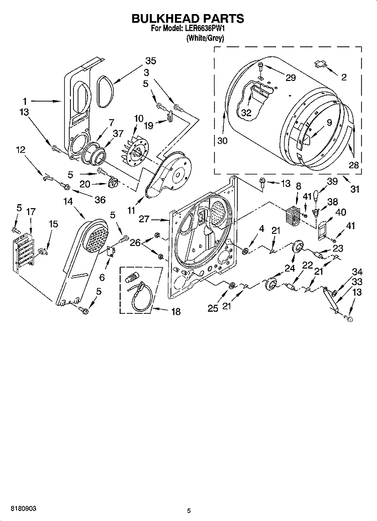 BULKHEAD PARTS, OPTIONAL PARTS (NOT INCLUDED) Diagram and Parts List for LER6636PW1  Whirlpool Dryer