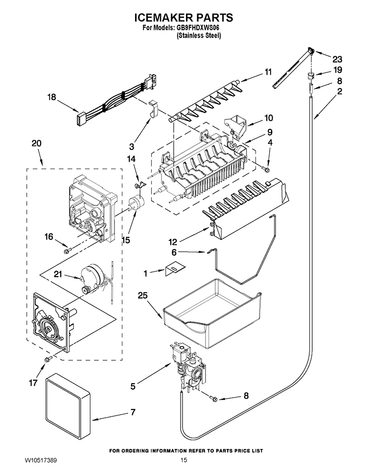 ICEMAKER PARTS Diagram and Parts List for GB9FHDXWS06  Whirlpool Refrigerator