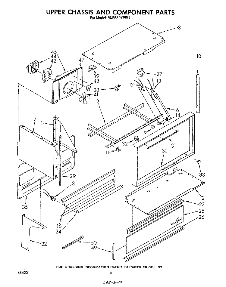 UPPER CHASSIS AND COMPONENT Diagram and Parts List for RM955PXPW1  Whirlpool Microwave Oven Combo