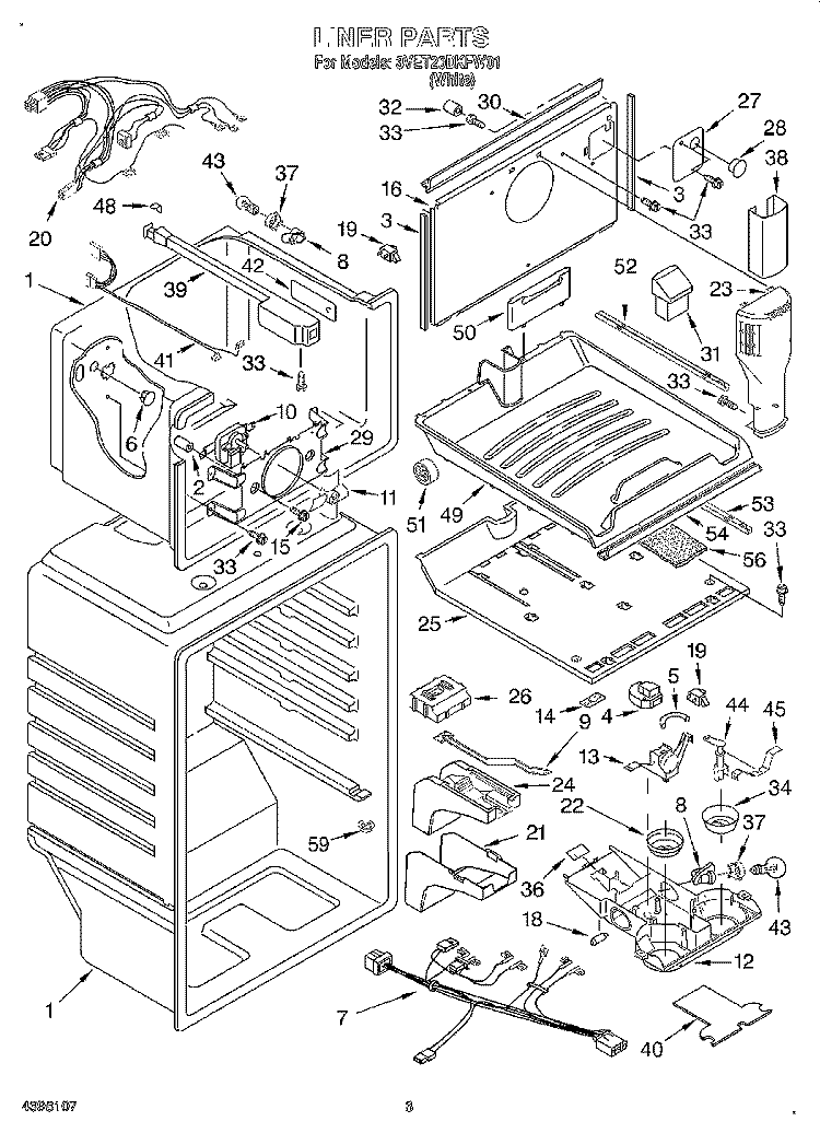 LINER Diagram and Parts List for 3VET20DKFW01  Whirlpool Refrigerator
