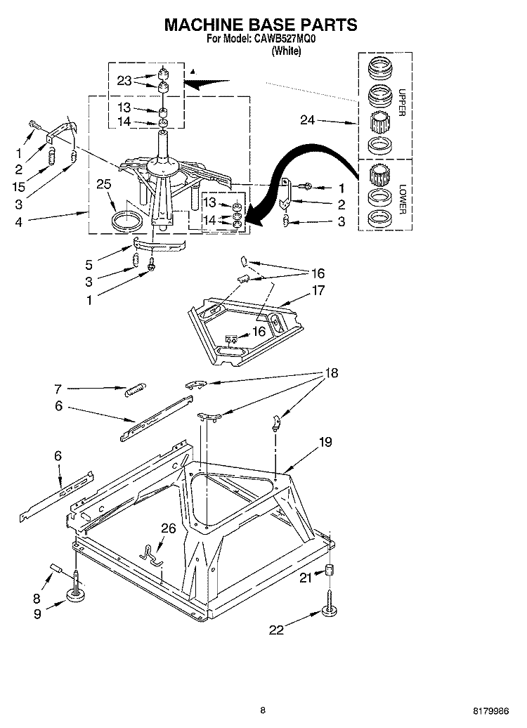 MACHINE BASE PARTS Diagram and Parts List for CAWB527MQ0  Crosley Washer